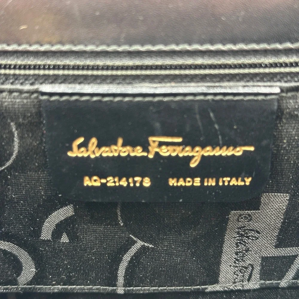 Salvatore Ferragamo Vintage Vara Ribbon Top Handle Bag Black Calfskin AQ-214178